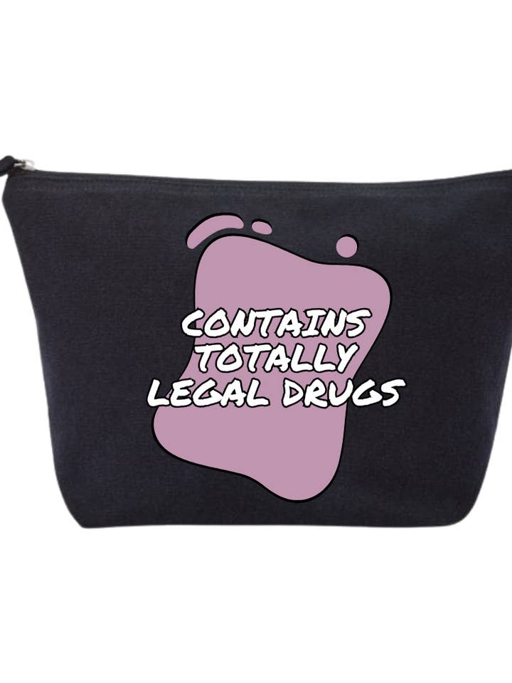 Contains Totally Legal Drugs – 100% Recycled Cotton Accessory Bag for wholesale by Reyt Designs