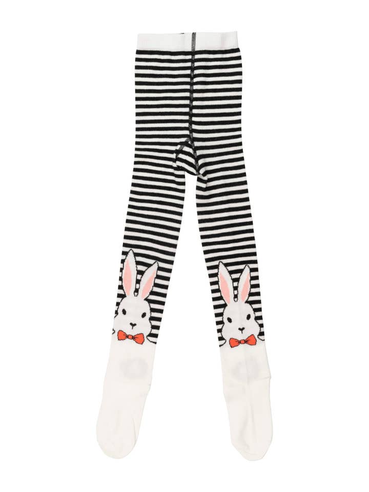Black White Striped Nosy Ninus baby & kids Tights With Feet for wholesale on Faire