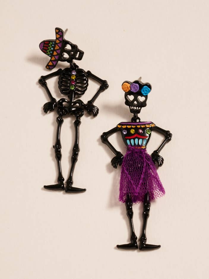 Day of the Dead Skeleton Couple Earrings Halloween for wholesale by Designature New York