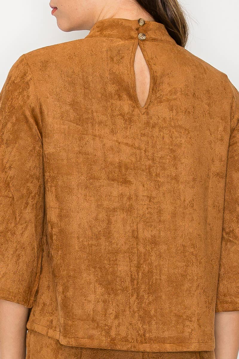 LoveWednesday - Wholesale Blouse - Women's - Bell sleeve camel suede top  - LWT1802 31