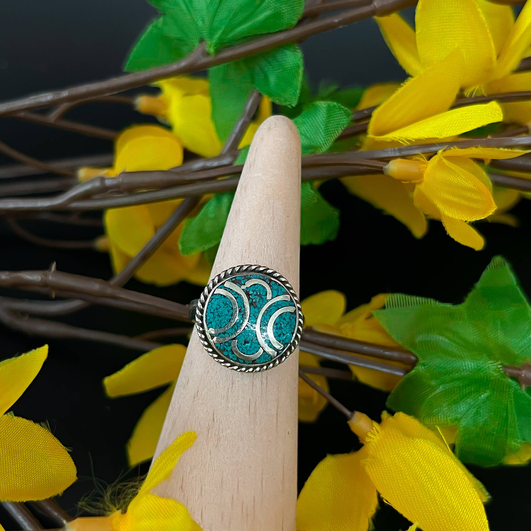 Karma Nepal Crafts - Wholesale Cocktail/Statement Ring - Round Gemstone Turquoise Coral Boho Rings2