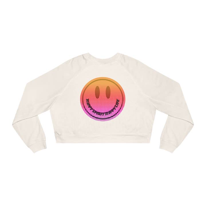 Ästhetisches kurzes Sweatshirt, Smile Face Crop-Top, Happy Spirit Happy Life Sunset Smile Kurzes Oberteil, Kurzer Fleecepullover für Damen für den Großhandel von Happy Life Stuff