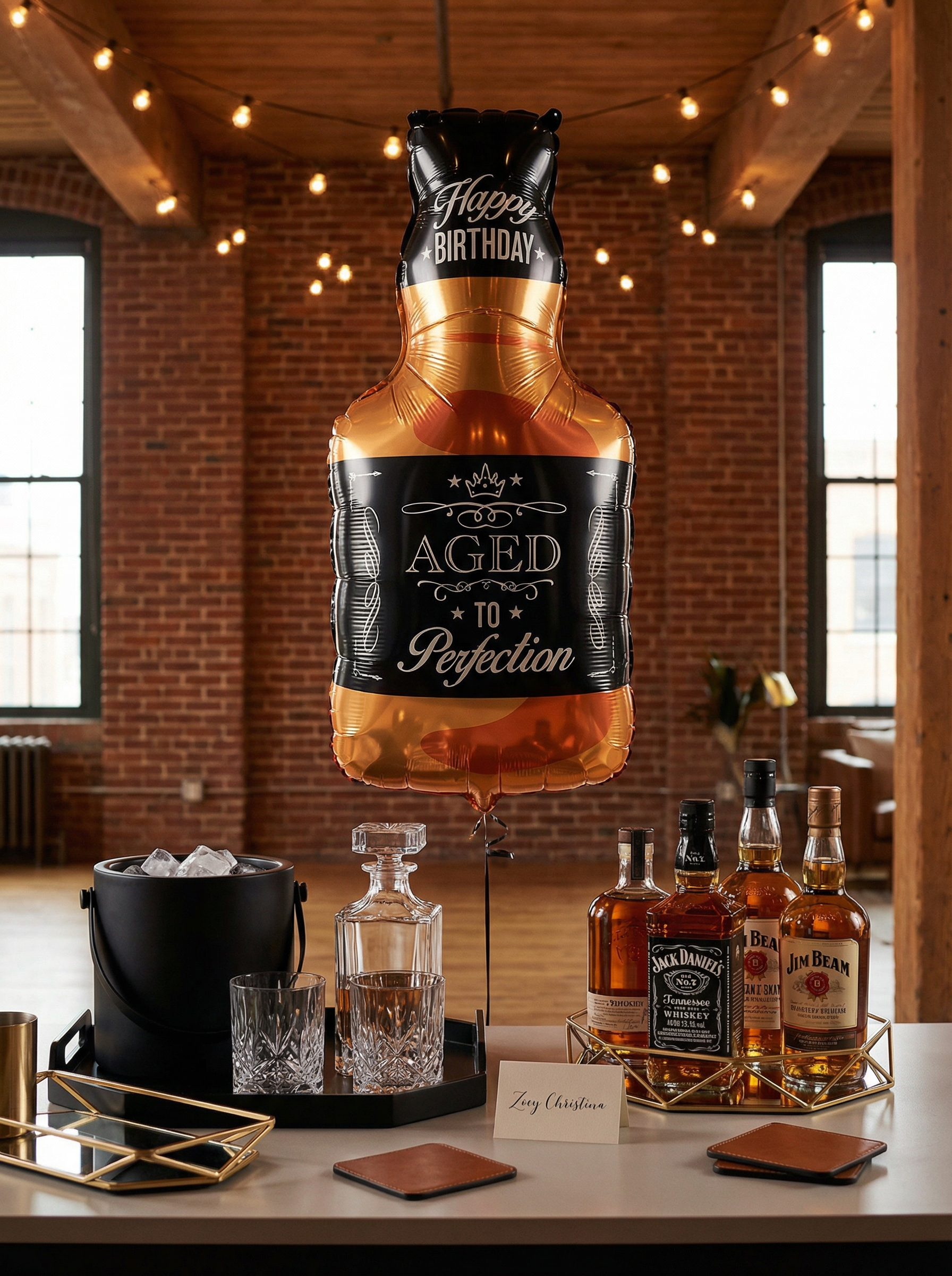 Zoey Christina – Balão por atacado – Balão de Folha em Forma de Garrafa de Uísque – Aniversário "Envelhecido à Perfeição"3