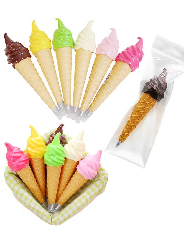 Swirl Ice Cream Cone Pen - 12 Pcs for wholesale by Cap Zone