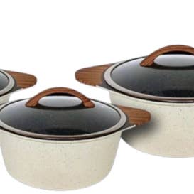10-piece non-stick cookware set Cream Wood for wholesale by MT TRADE