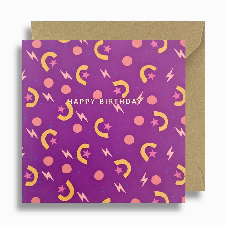 Party Shapes Purple Birthday Card for wholesale by Lizzie Chancellor