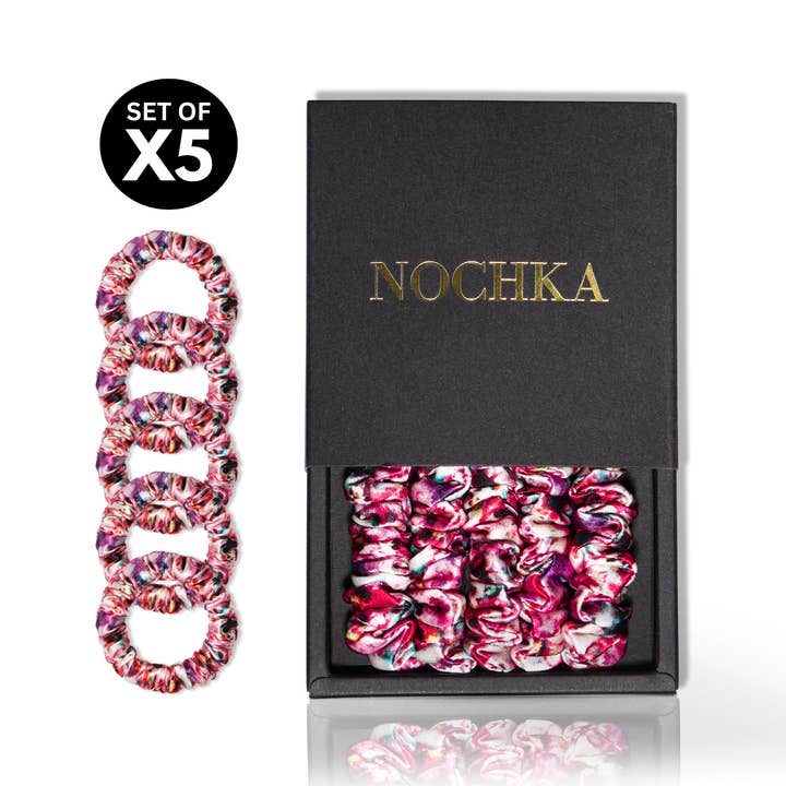 Nochka - Wholesale Scrunchie - Women's - Mulberry Silk Scrunchies Printed Ultra-Skinny (Set of 5)9