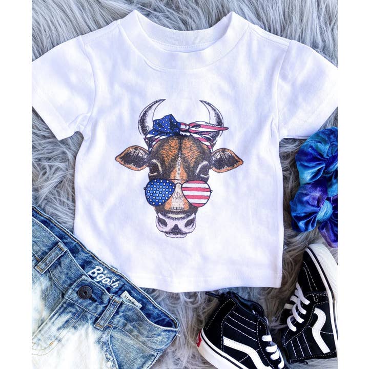 CAMISETA PATRIÓTICA CON FORMA DE VACA para venta al por mayor de Honey Beez Boutique