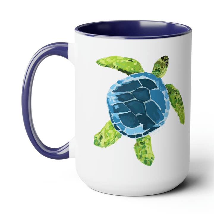 Tazze Bicolore con Accento Tartaruga Marina - 15 oz. per la vendita all'ingrosso da parte di Blue Cava