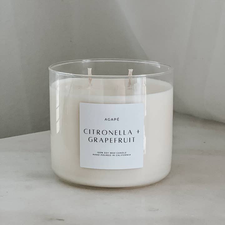 Agapé Candles - Wholesale Jar/Filled Candle - CITRONELLA GRAPEFRUIT CANDLE