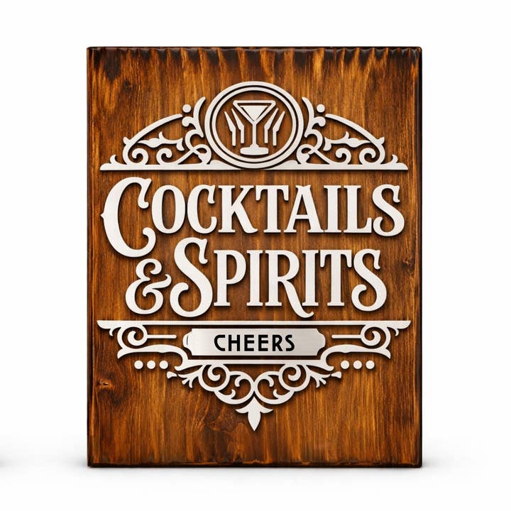 Cocktails & Spirits Layered Wood & Acrylic Bar Sign for wholesale by Jus Sayin'