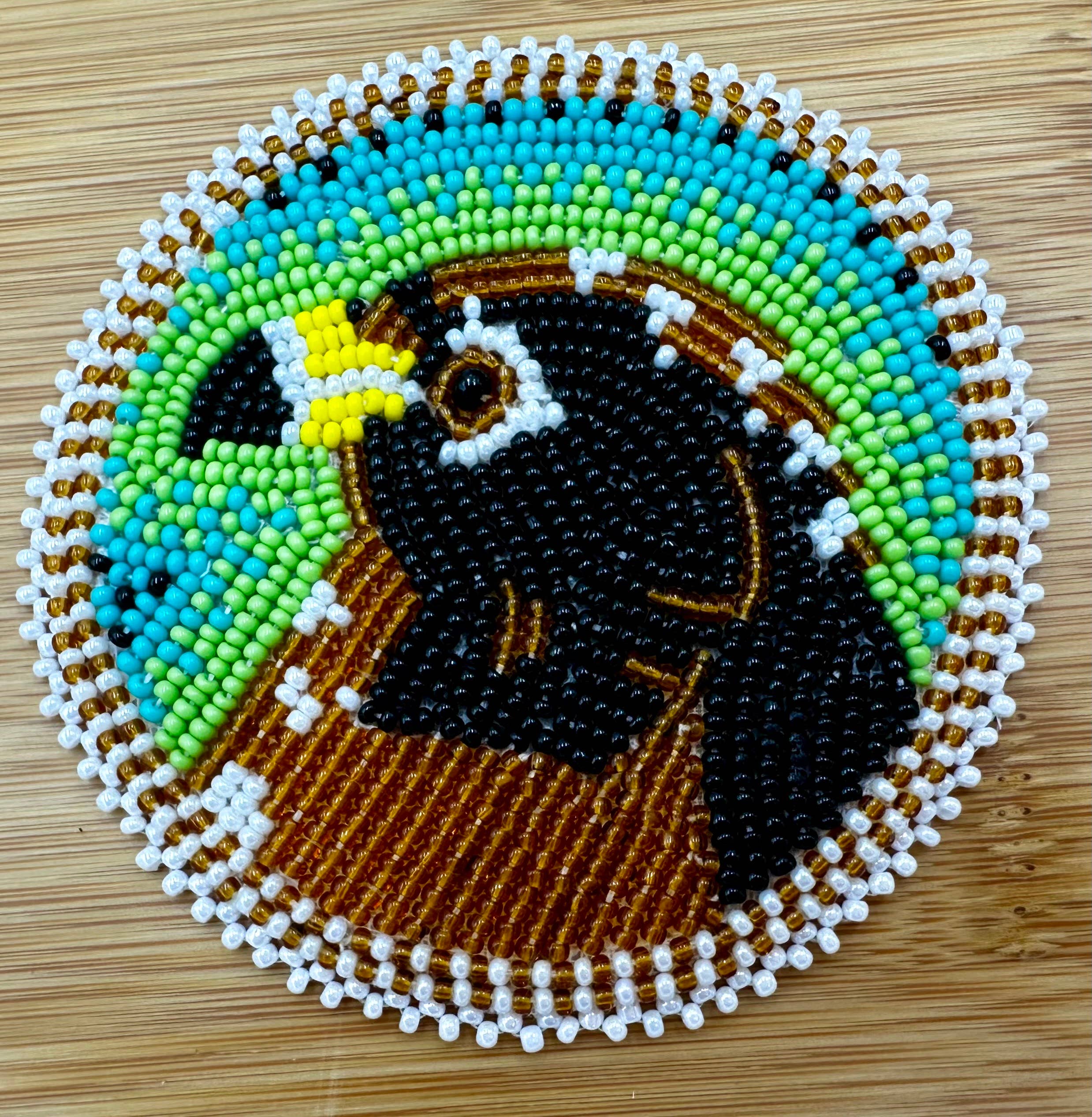 BEADS CORNER - Wholesale DIY Craft Kit - Handmade beaded brown hawk pattern rosette/applique 3”1