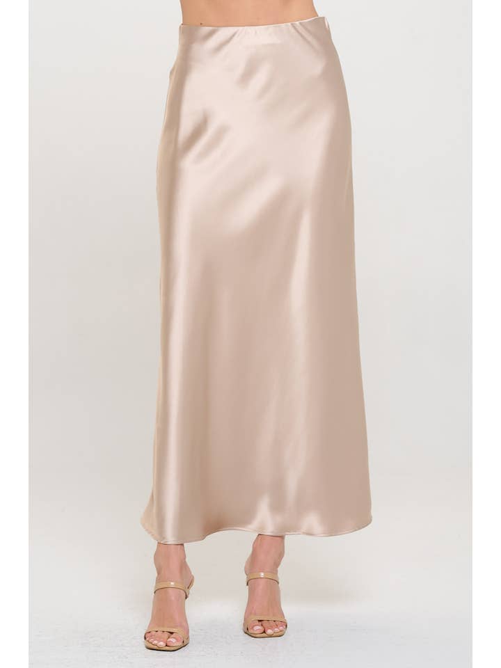 Renee C. - Wholesale Skirt - Women's - Made in USA Solid Silky Satin Maxi Skirt