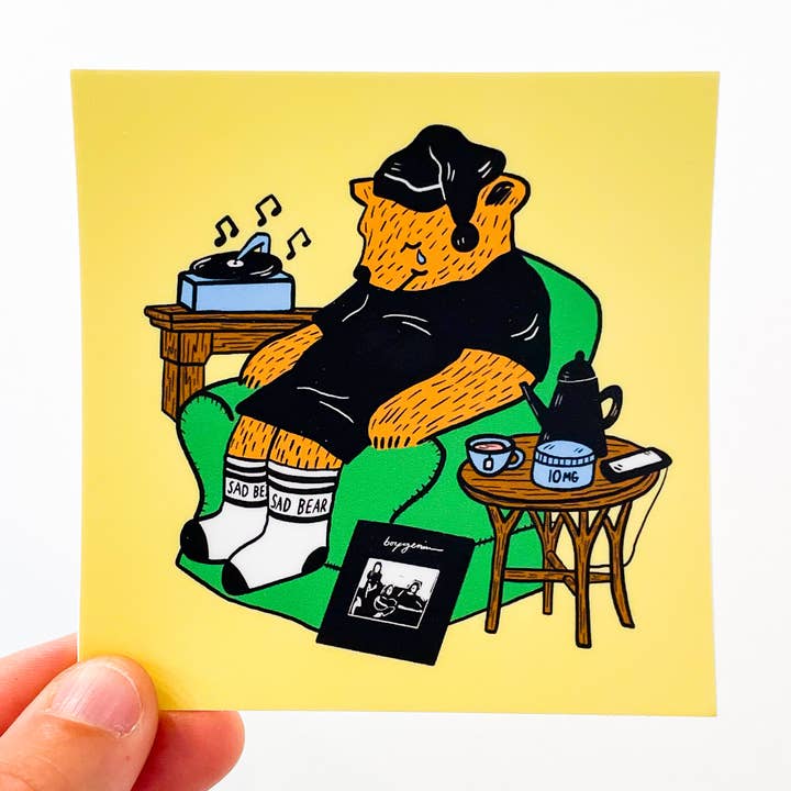 Sleepy Sad Time Bear sticker for wholesale by Culture Flock
