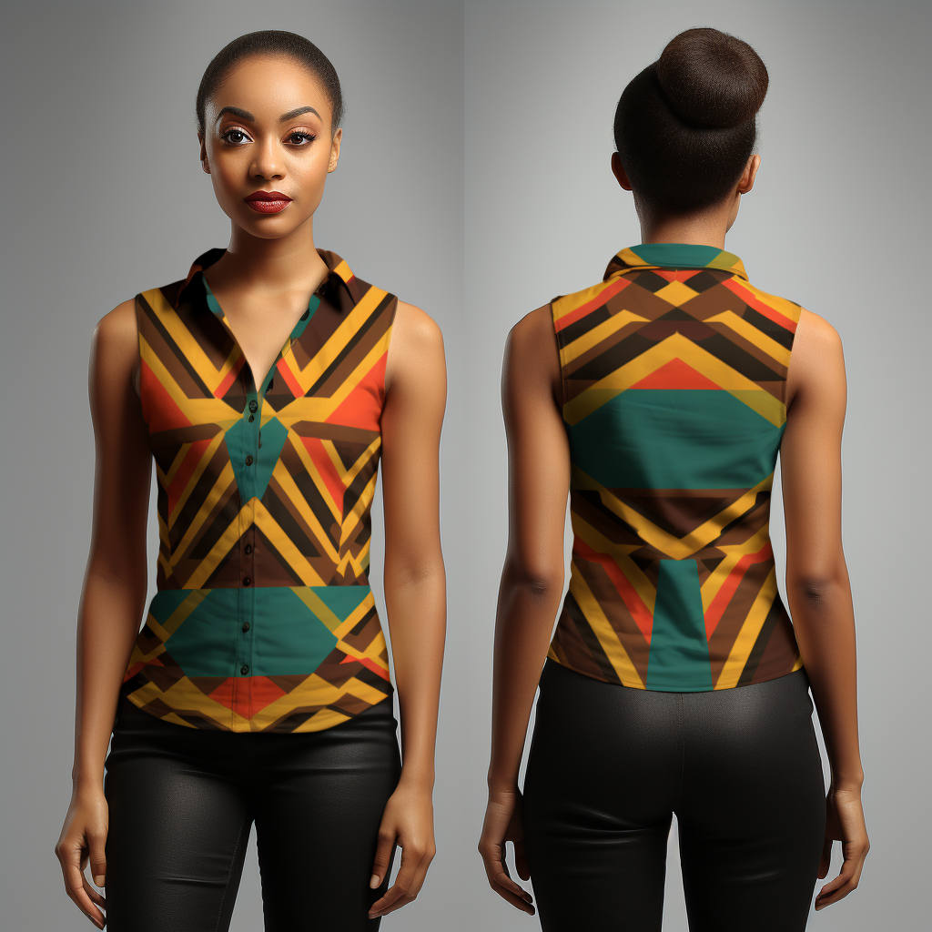 NeoShores – Camisa com botões no colarinho – Mulher por atacado – Kente Pattern V Gola Meia Gola Mulher Casual2