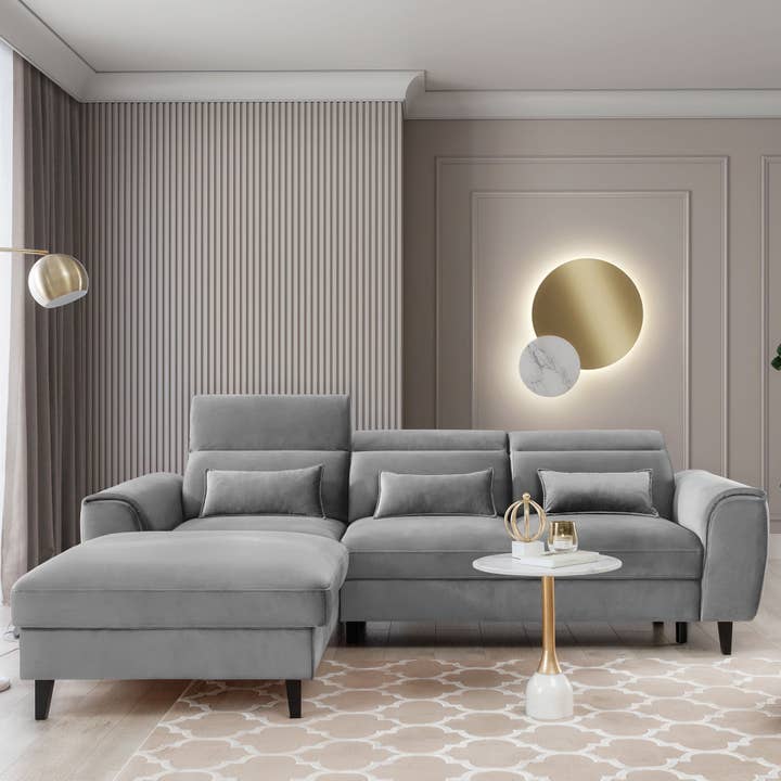 Foble Sectional Storage Sleeper Chaise Sofa - Light Grey for wholesale by ReForm Creative Home