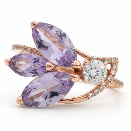 Bague Florale Unique en Argent avec Améthyste Violette Naturelle pour la vente par FCJ Jewelry LLC