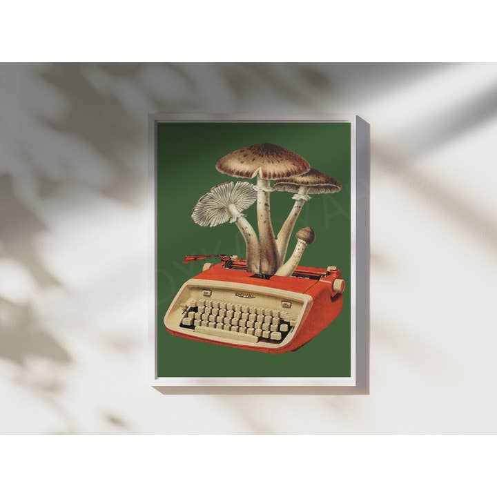 Lady Kady Art - Wholesale Art Print - Mushroom Typewriter Vintage Collage, Cottagecore Print, Mush1