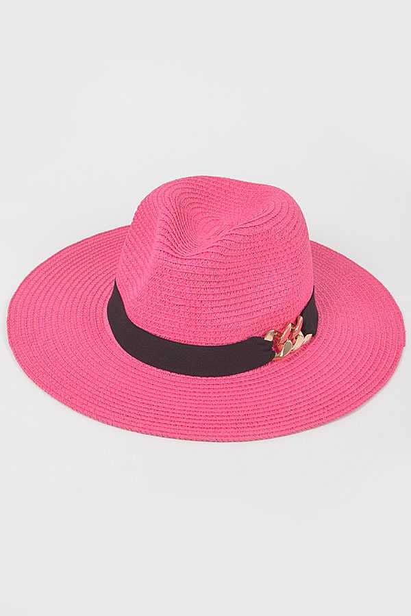 anbfashion - Wholesale Straw Hat - Women's - CHAIN LINK ICONIC STRAW FEDORA HAT AMH15725