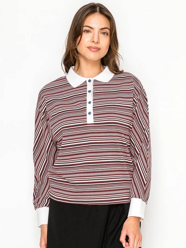 Stribet polo‑inspireret T-shirt i bomuld for engroshandel hos Yal New York