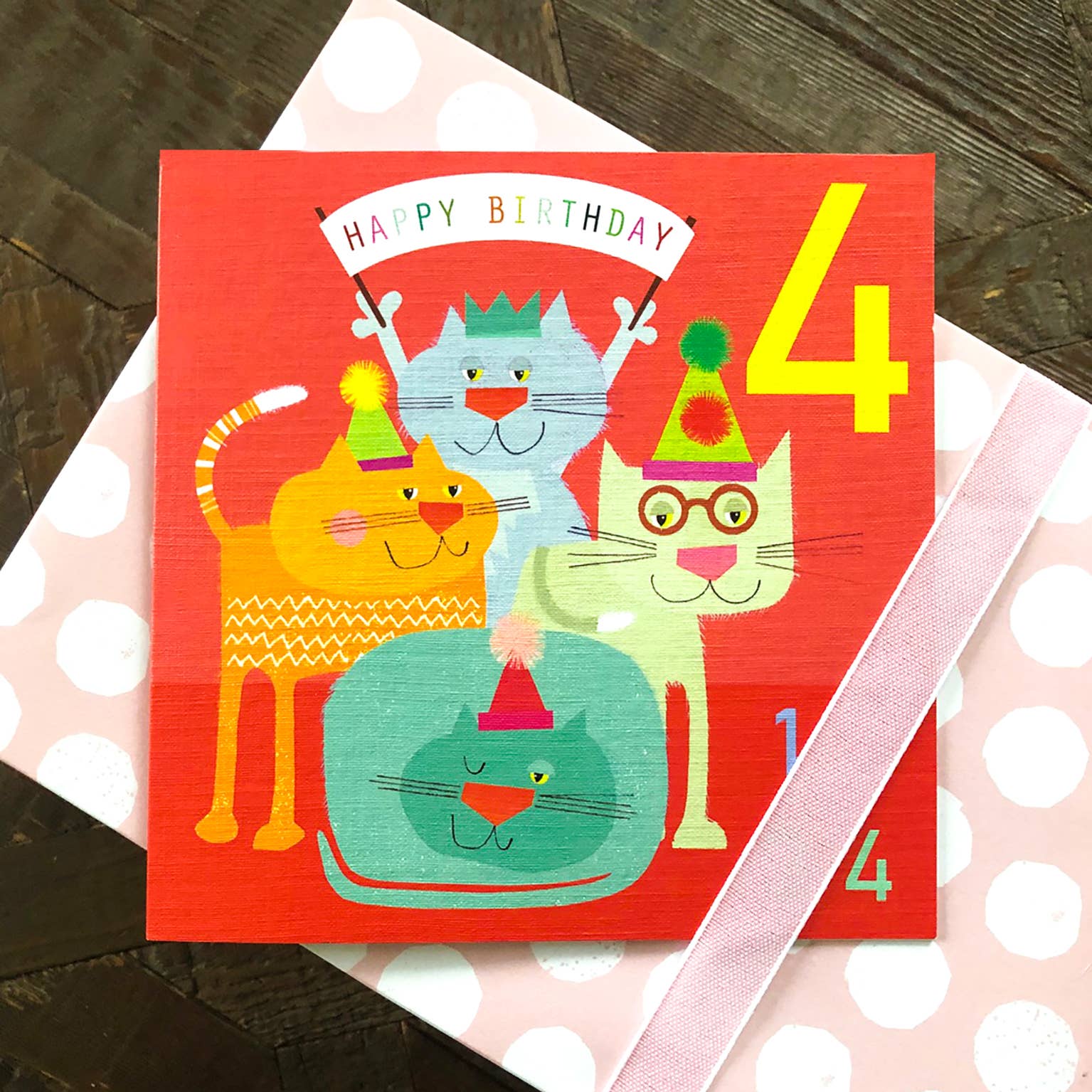 Kali Stileman Publishing – wholesale Birthday card – JA09 Four Cats 4th Birthday Card1