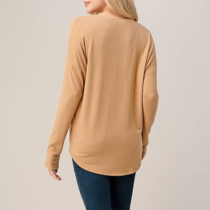 Heimious – Engroshandel Strikket top - Dame – Langærmet V-hals børstet strik top, 273840