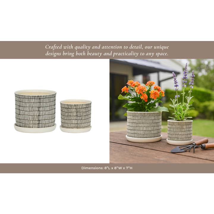 Sagebrook Home - Wholesale Plant Pot - Planters Set of 2 - Ivory Ceramic Line with Saucer, 6/8 in.11