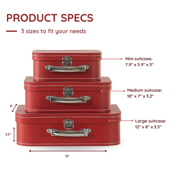 Soul & Lane - Wholesale Decorative Box - Set of 3 Rich Red Cardboard Suitcase Storage Box3