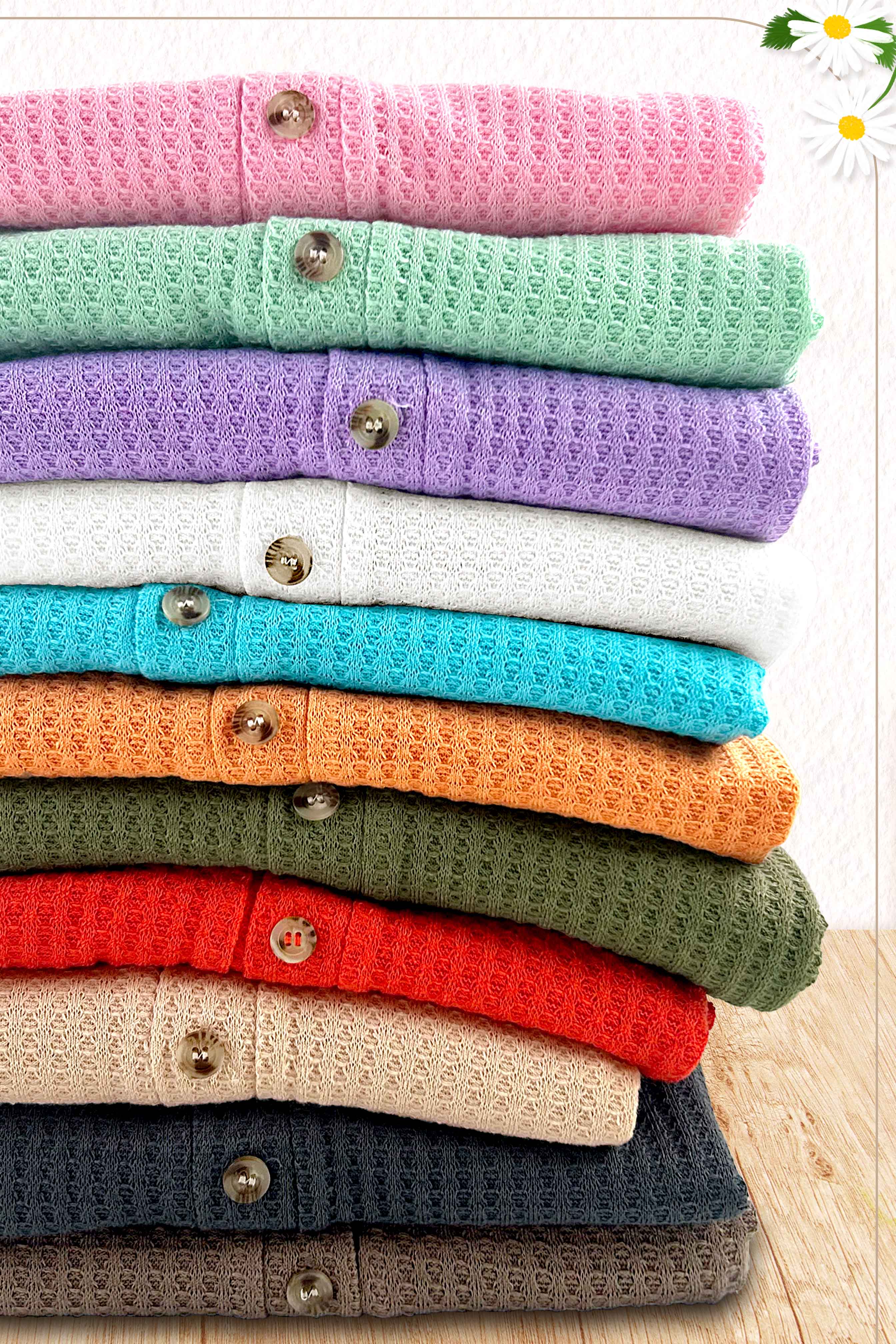 La Miel - Wholesale Cardigan - Women's - HBC2175-Soft Waffle Fabric Button Down Long Sleeve Cardigan28