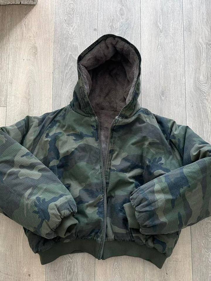 Camo fur puffer for wholesale by archive attire