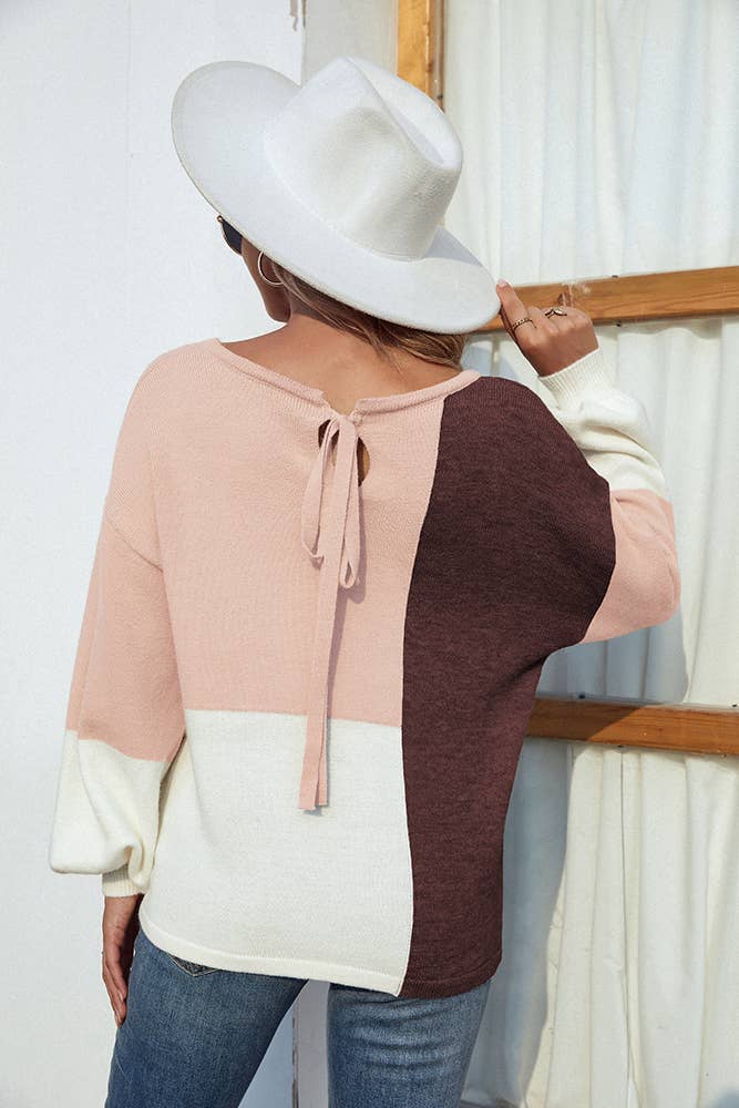 UNISHE – wholesale Pullovertröja - Dam – Color Block Back Tie Pullover Tröjor MMY02115