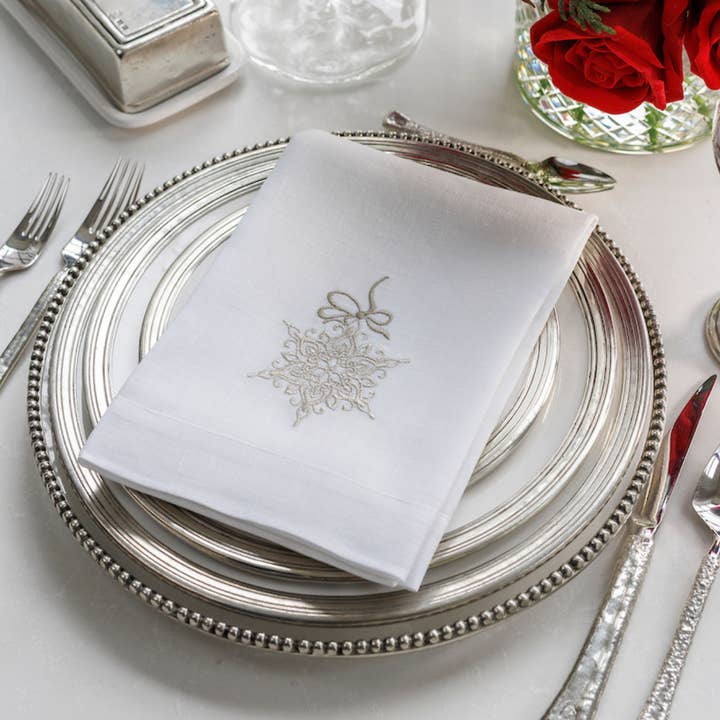 White Platinum Snowflake Tri-Fold Napkin for wholesale on Faire3