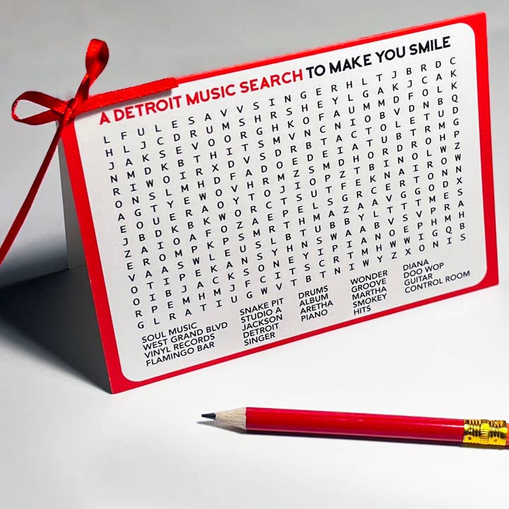 Detroit Soul Music Word Search Card With Pencil for wholesale by Creative Hina Design