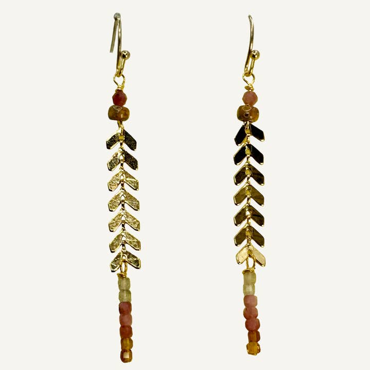 Gold arrow chain with tourmaline ombre mix for wholesale by Silver Sparrow Jewelry