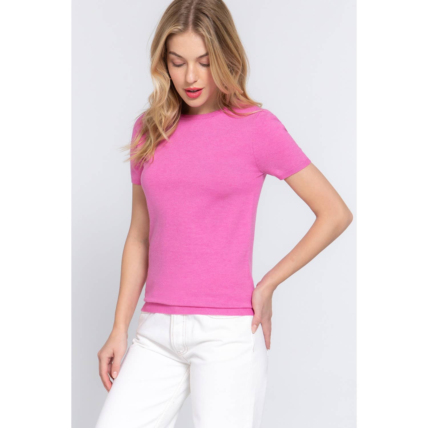 Apolline - Wholesale Knit Sweater - Women's - SHORT SLV ROUND NECK BASIC SPRING SWEATER18