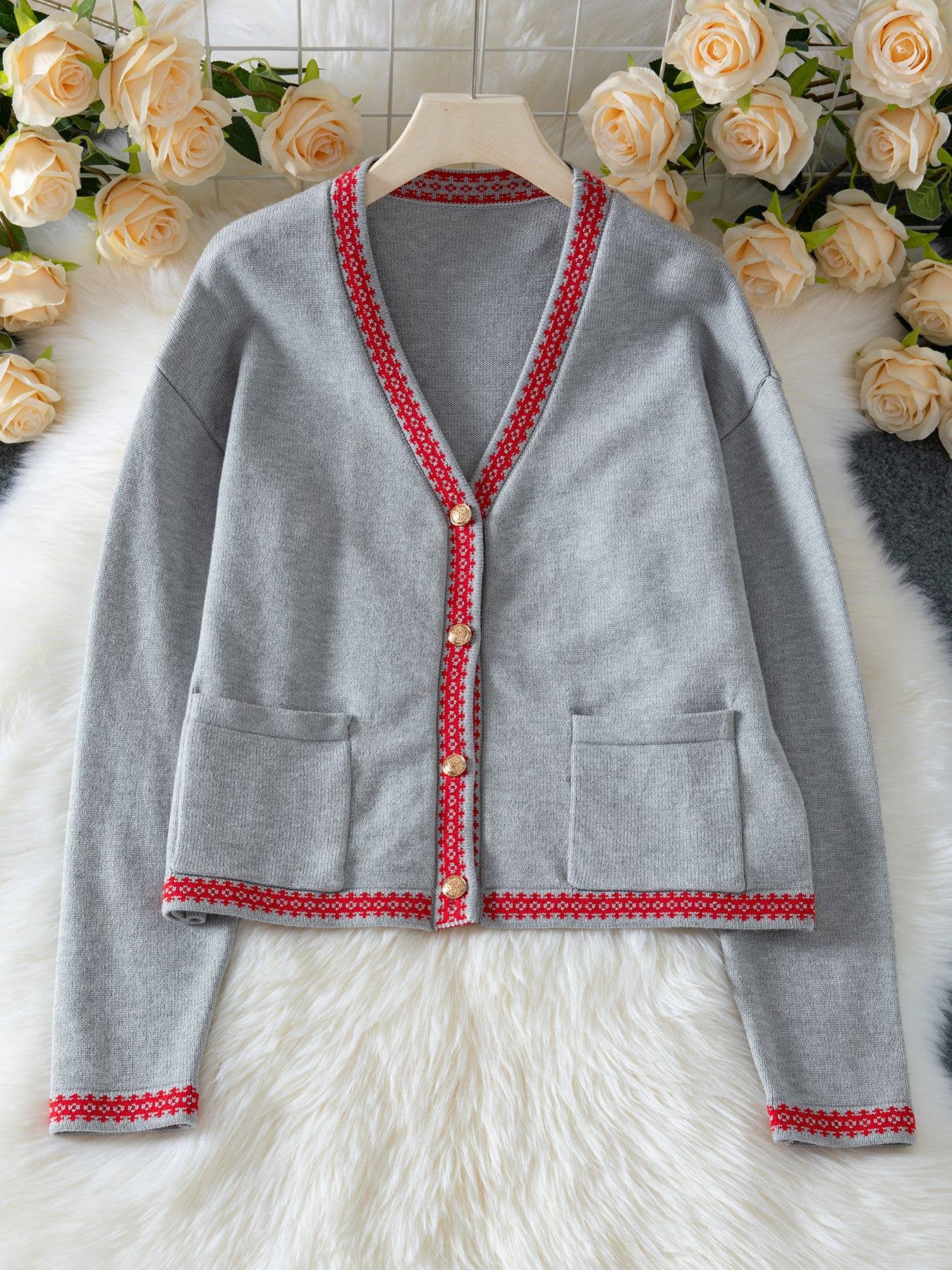 Gray Button-Front Knit Cardigan for wholesale on Faire0