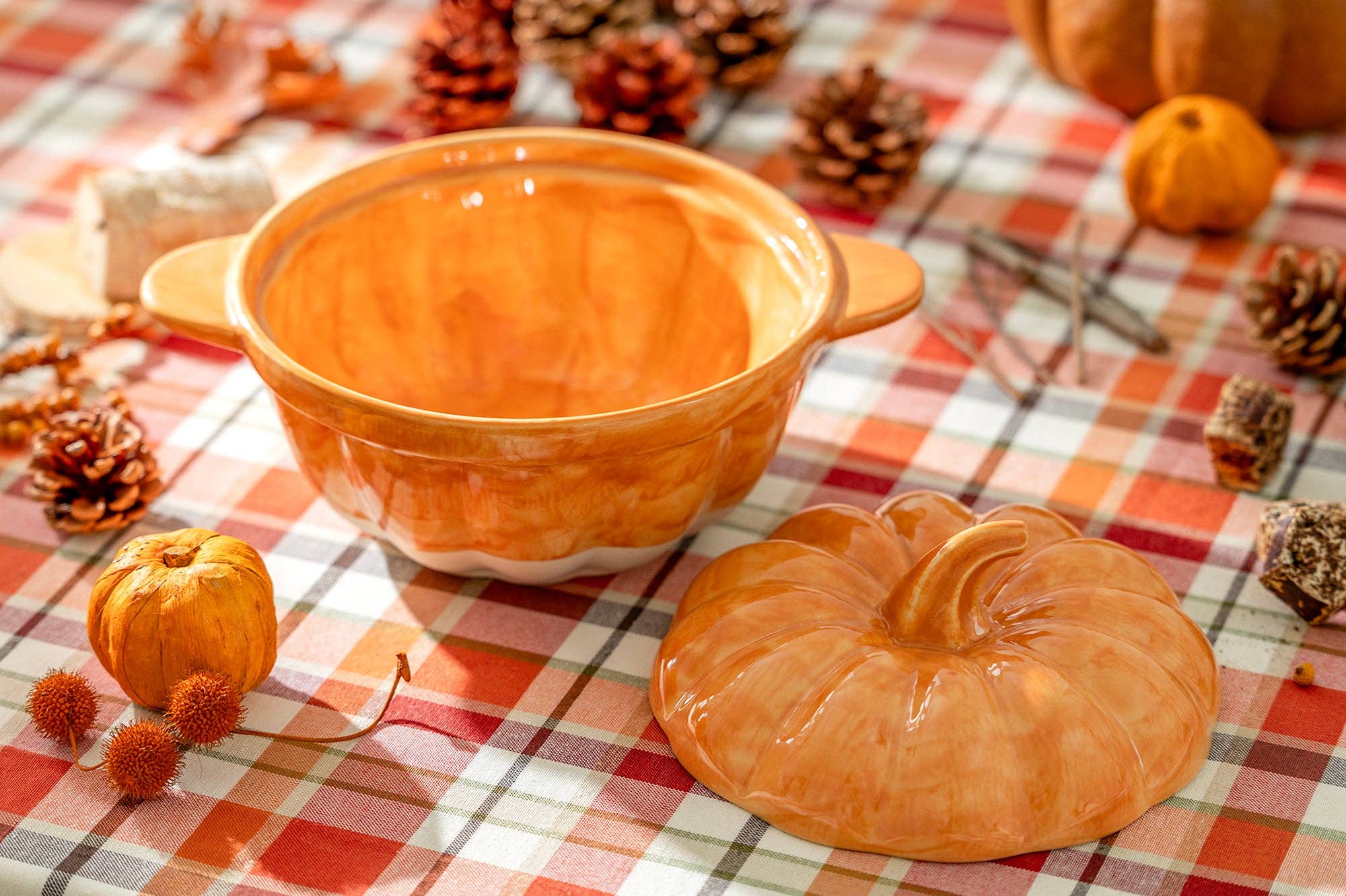 Grace Teaware - Wholesale Baking Dish - Orange Pumpkin Figural Reactive Glaze Baking Dish with Lid1