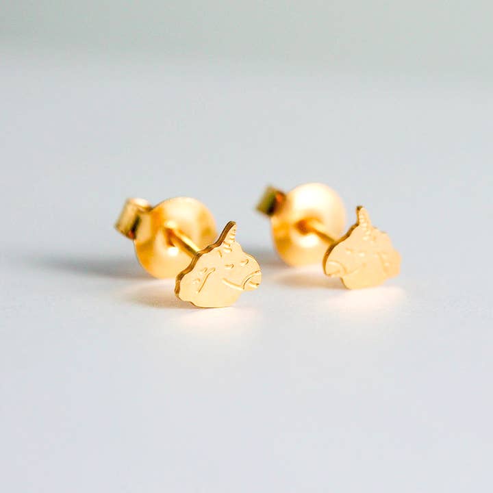 Gold-plated Unicorn Earrings for wholesale by Adorabili