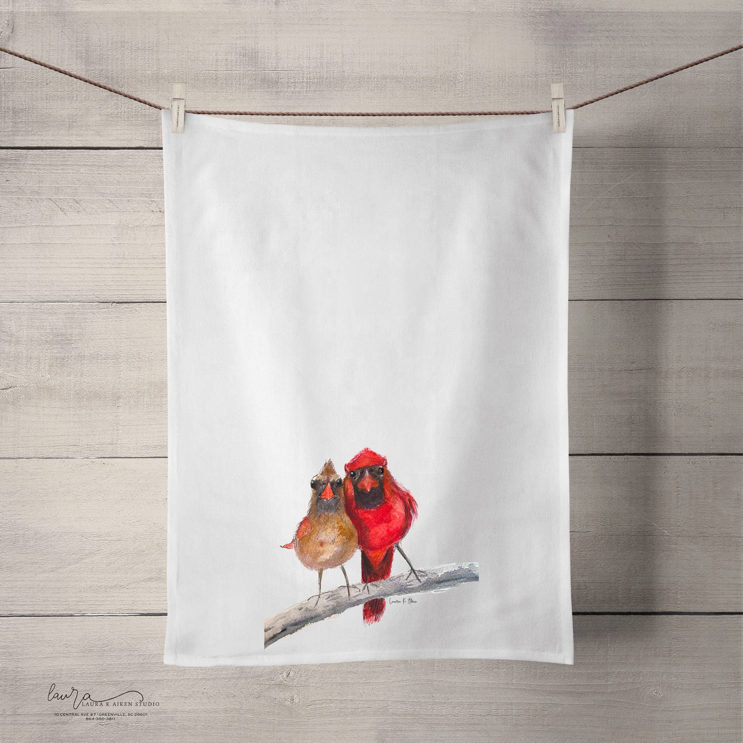 Laura K Aiken Studio - Wholesale Tea Towel - Northern Cardinal Red Bird Tea Towel1