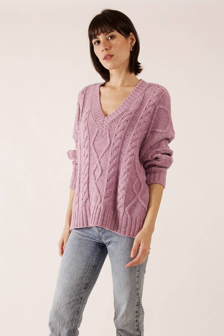 JULIA PARIS - Wholesale Knit Sweater - Women's - Oversized twisted knit V-neck sweater in wool blend0