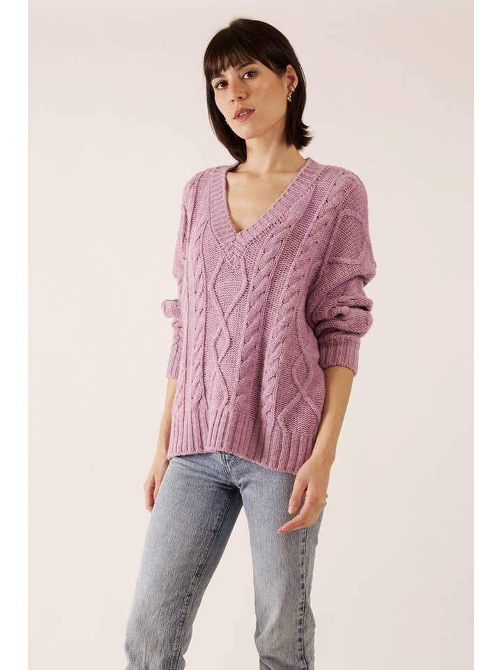 JULIA PARIS - Wholesale Knit Sweater - Women's - Oversized twisted knit V-neck sweater in wool blend