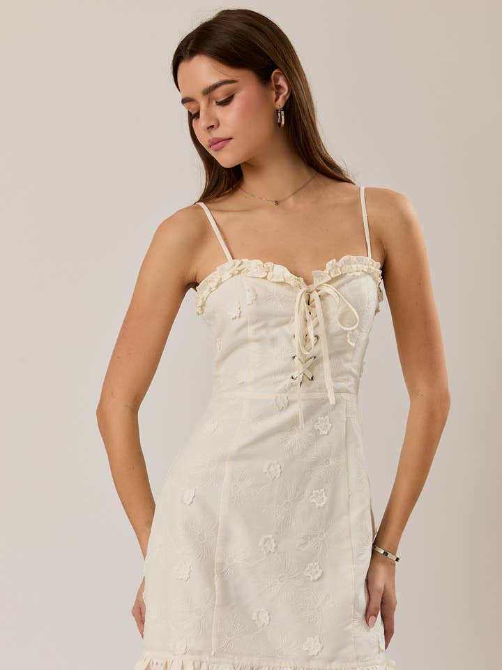 ROBE MINI CORSET À VOLANTS ET BRETELLES SPAGHETTI pour la vente par LE LIS