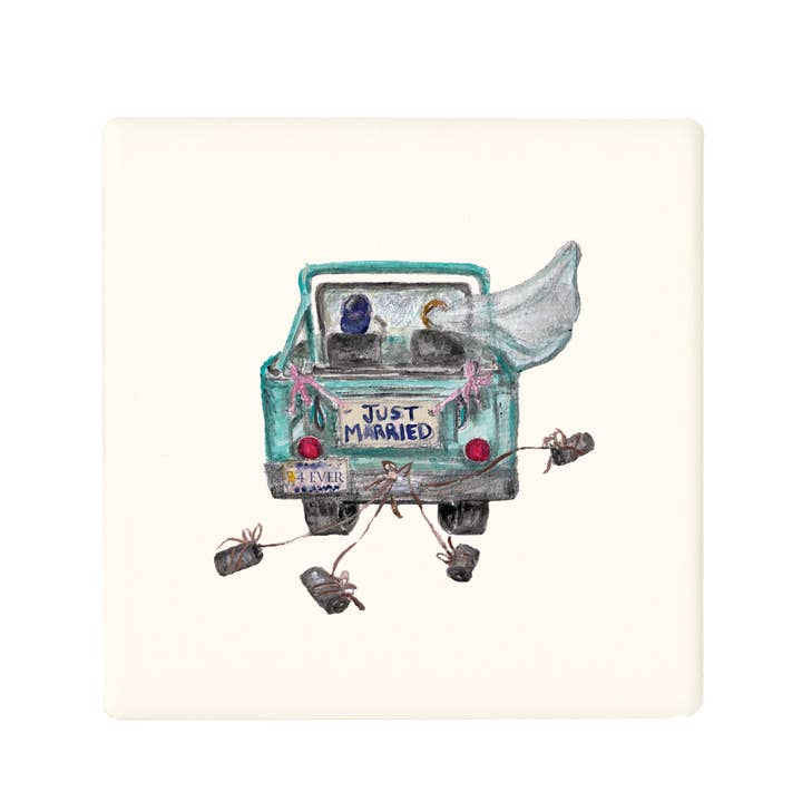 appena sposati per sempre sottobicchiere jeep per la vendita all'ingrosso da parte di Tina Labadini Designs