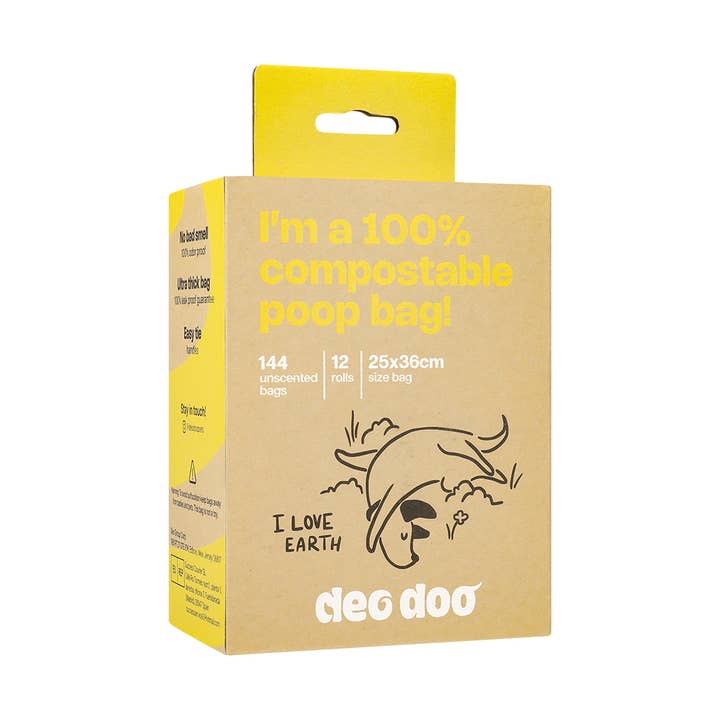 Sac à déchets pour chiens 100 % compostable 24 boîtes/caisse 12 rouleaux/boîte pour la vente par Deo Doo