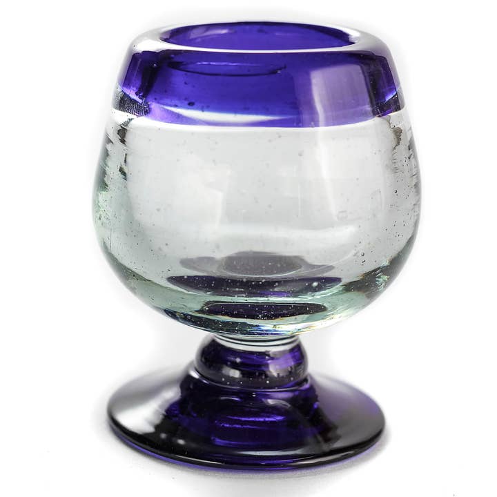 MEXTEQUIL - Wholesale Shot Glass - Hand Blown Shot Glasses Mini Copitas Set of 4- 2Oz Blue Rim7