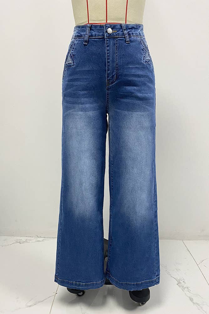 Blue Vintage Embroidered Stretch Straight-Leg Denim Pants XYK056 for wholesale on Faire5