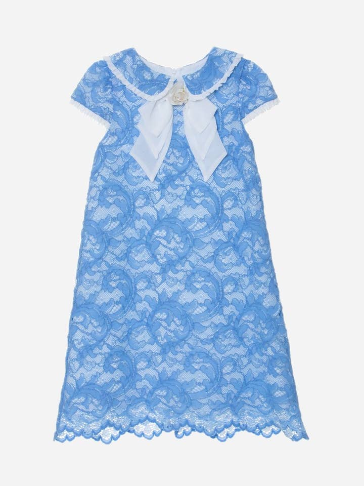 Robe en dentelle bleu clair avec nœud pour la vente par Patachou
