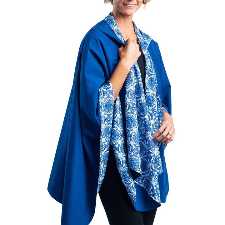 Navy with China Blue Rain Travel Cape for wholesale by RainCaper