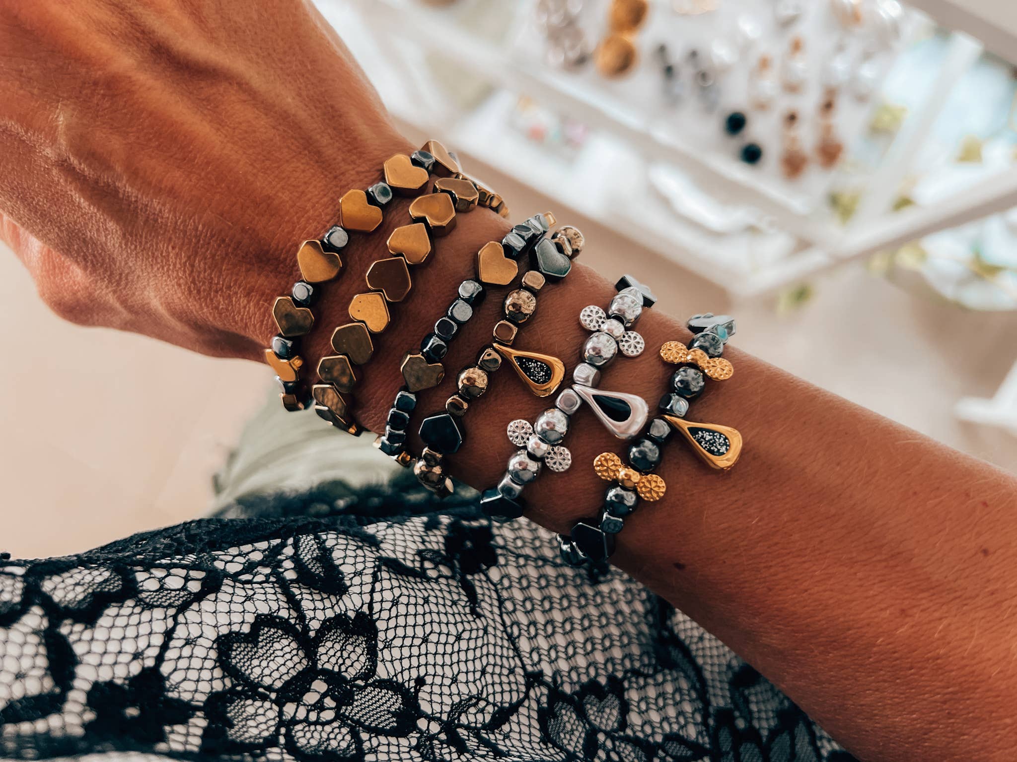 Goupi - Vente Bracelet de perles - Bracelets empilables en perles cœur semi-précieuses6