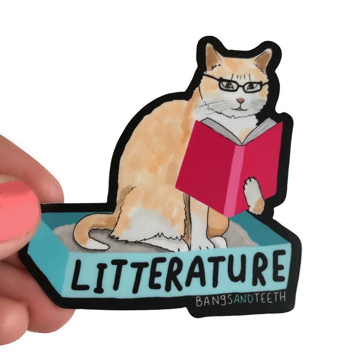 Litterature cat book sticker, book sticker, cat sticker for wholesale by Bangs & Teeth